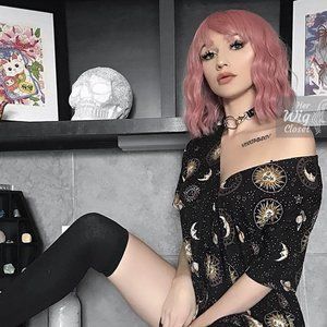 12" Dusty Rose Wavy Bob Wig with Bangs | Katy